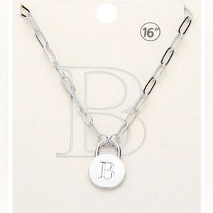 Initial B Silver Lock Pendant Necklace 16 Inch Chain Monogram Letter NEW